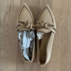 Tahari Tan Loafers with Knotted Detail